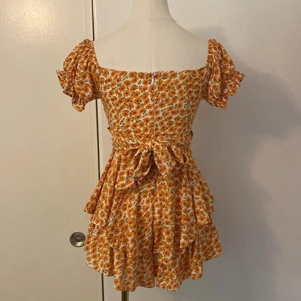 Saints and Secrets Yellow Floral Mini Playsuit / Romper Size Small - Picture 7 of 13